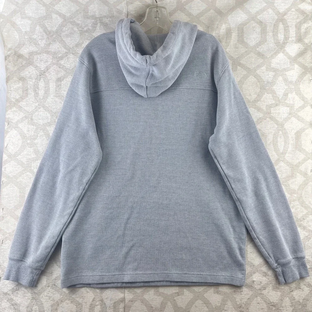 The North Face Mens‎ Gray Waffle Knit Thermal Hoodie Kangaroo Pocket Large